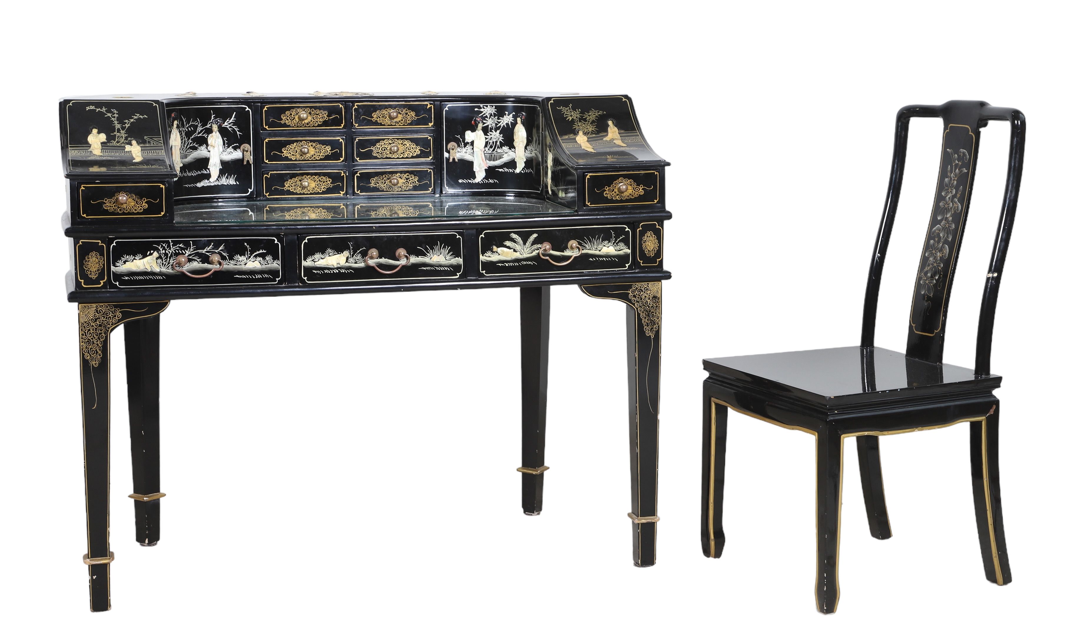 Chinoiserie decorated desk w chair  3b108b