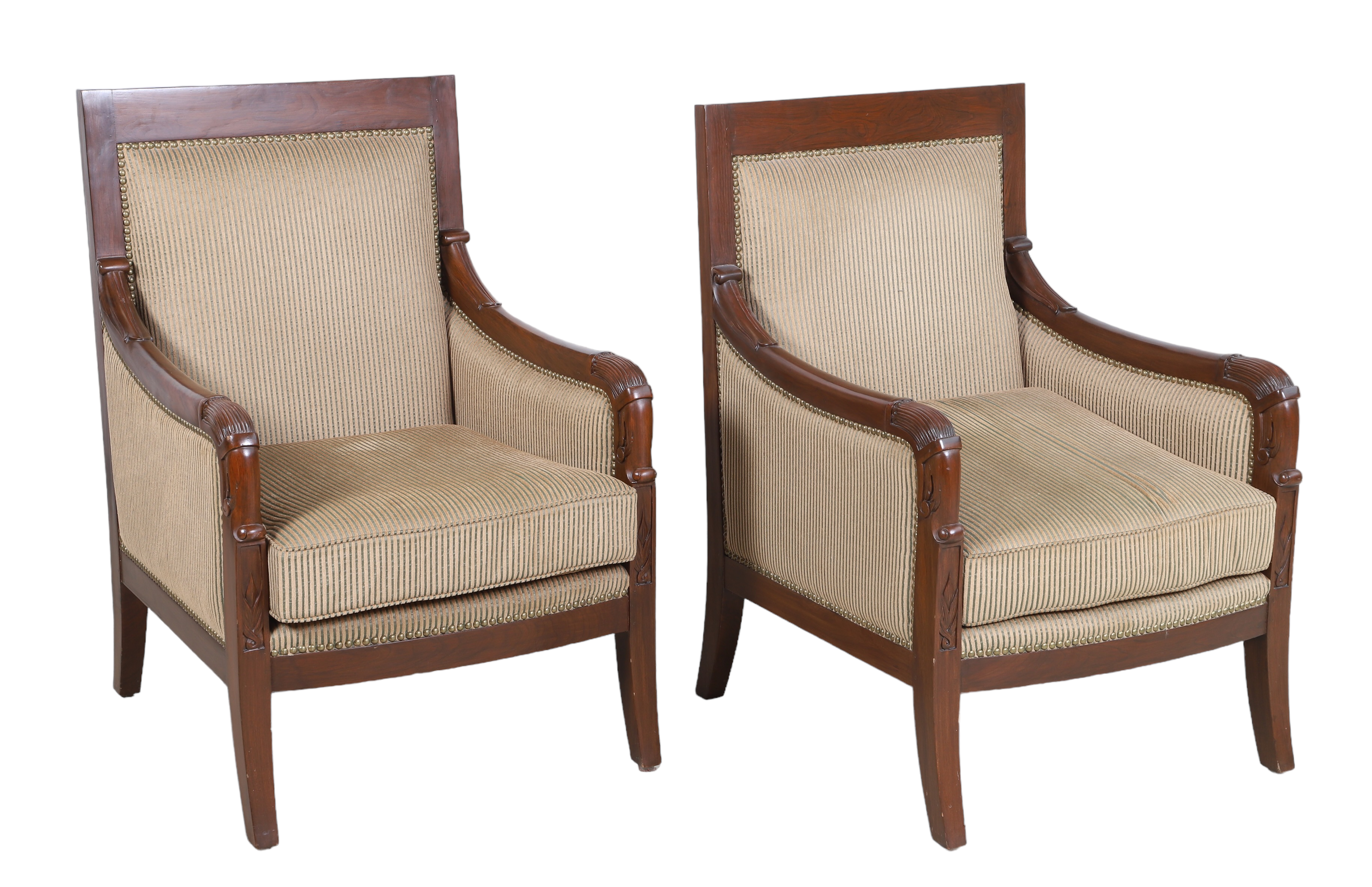 Pair Regency style mahogany upholstered