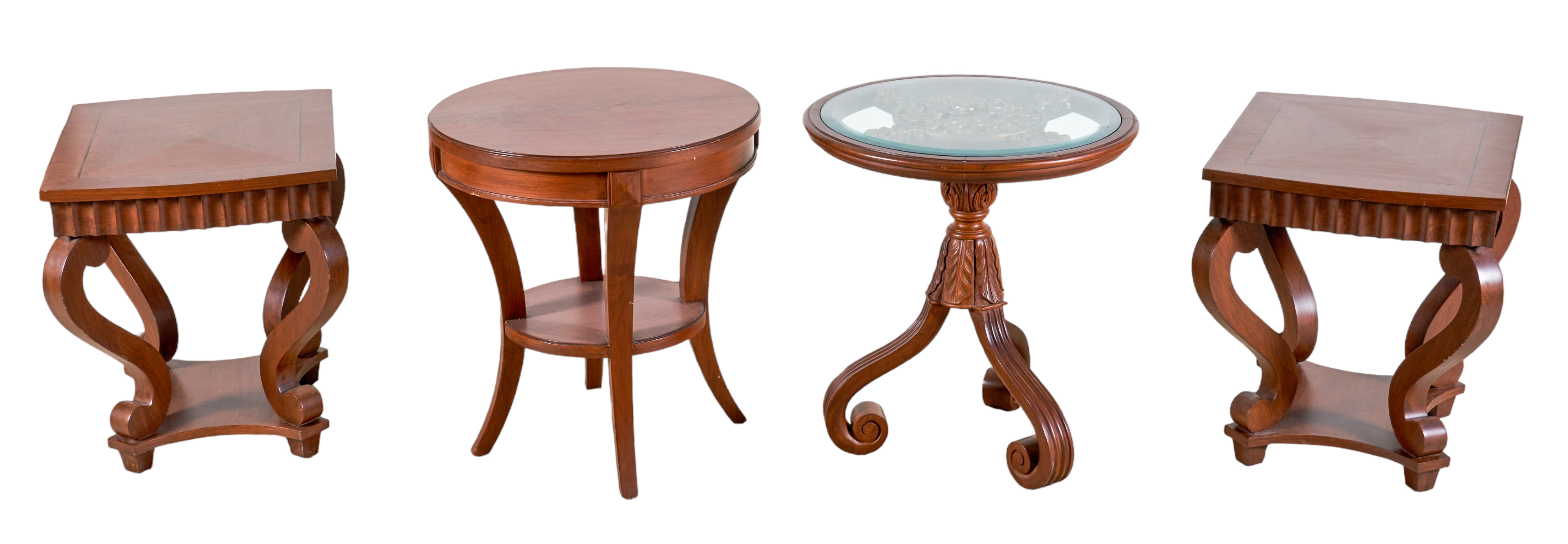 (4) mahogany lamp tables, c/o glass