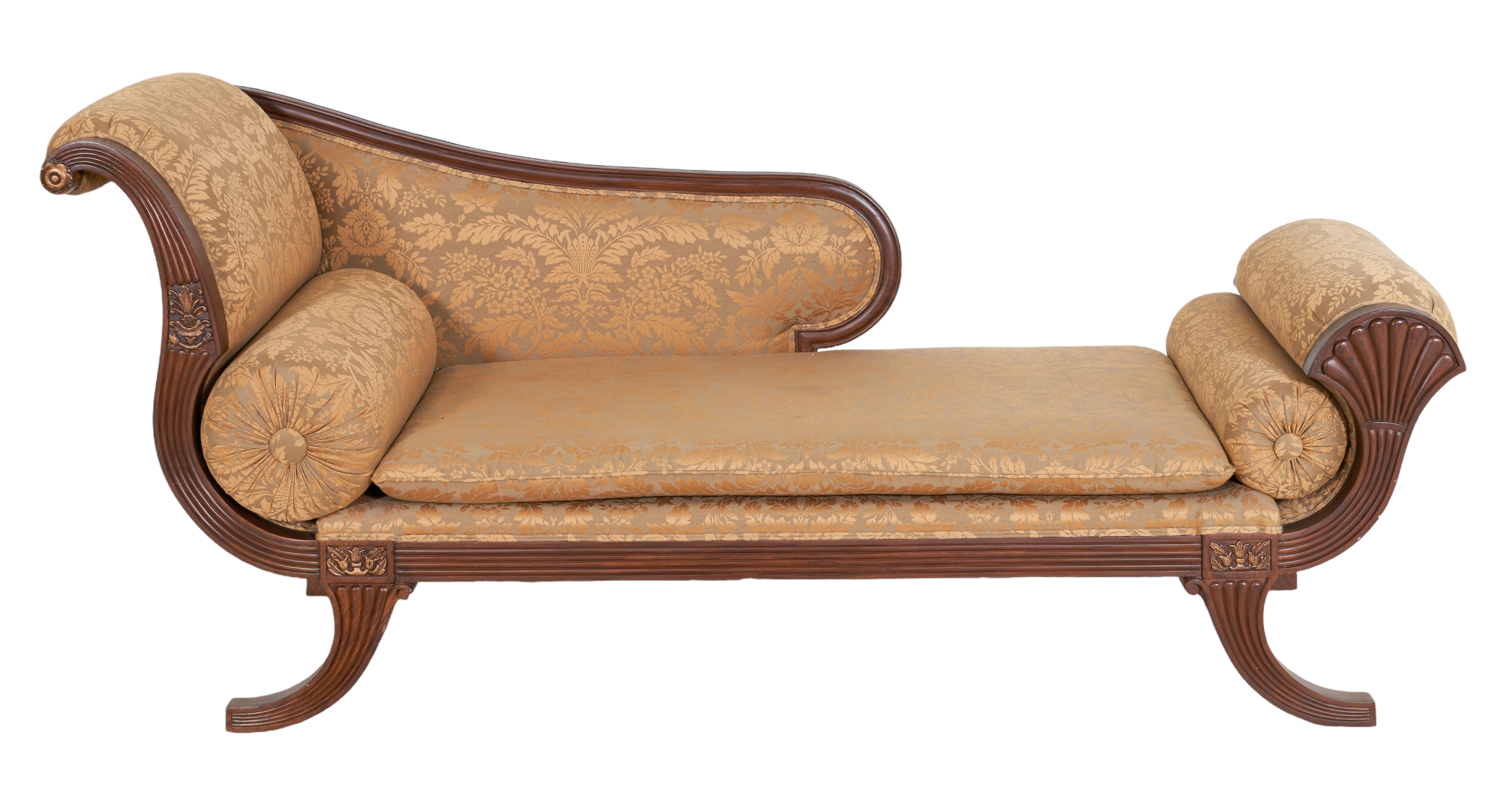 Regency style carved mahogany upholstered