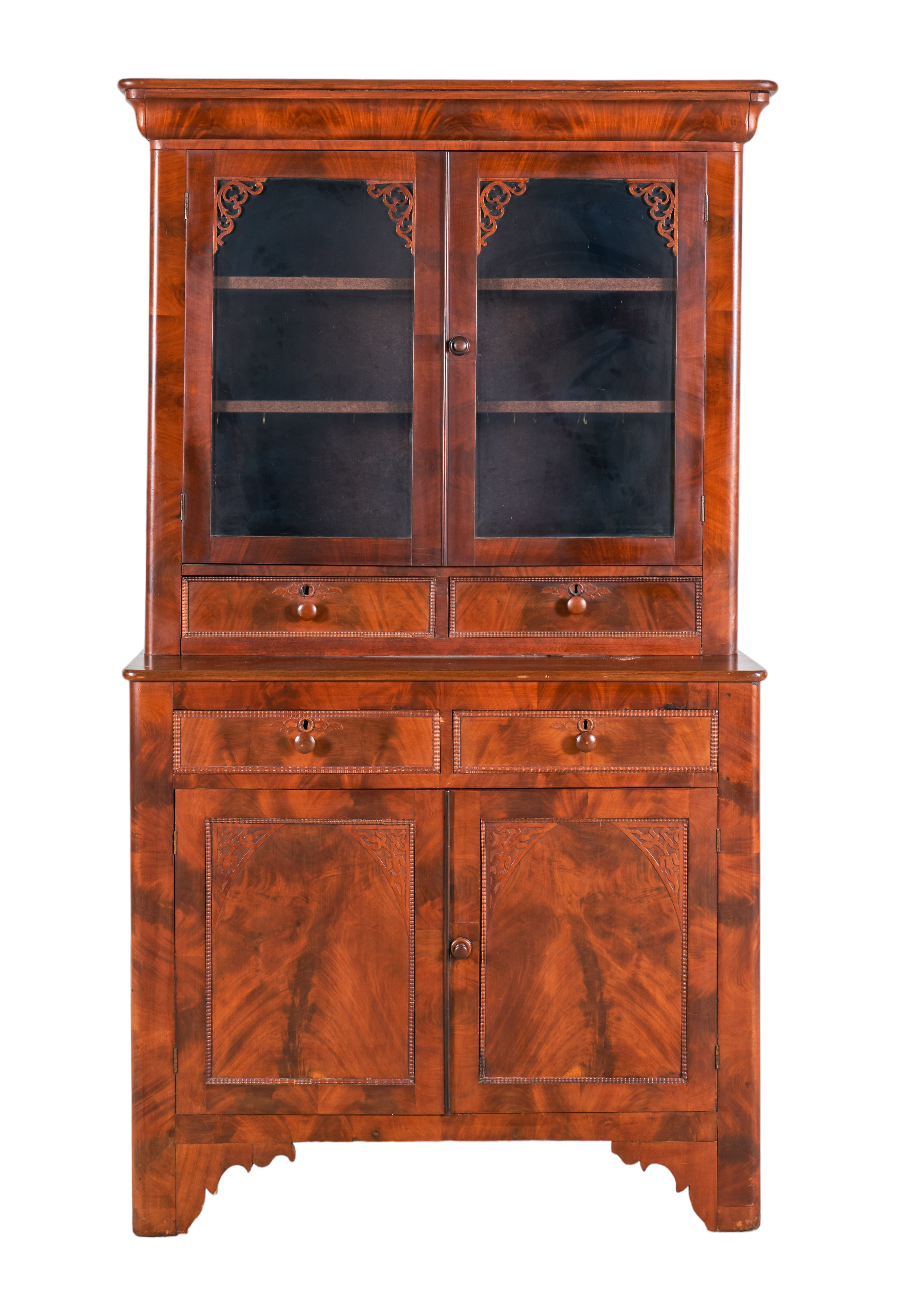 (2) pc mahogany stepback cupboard,