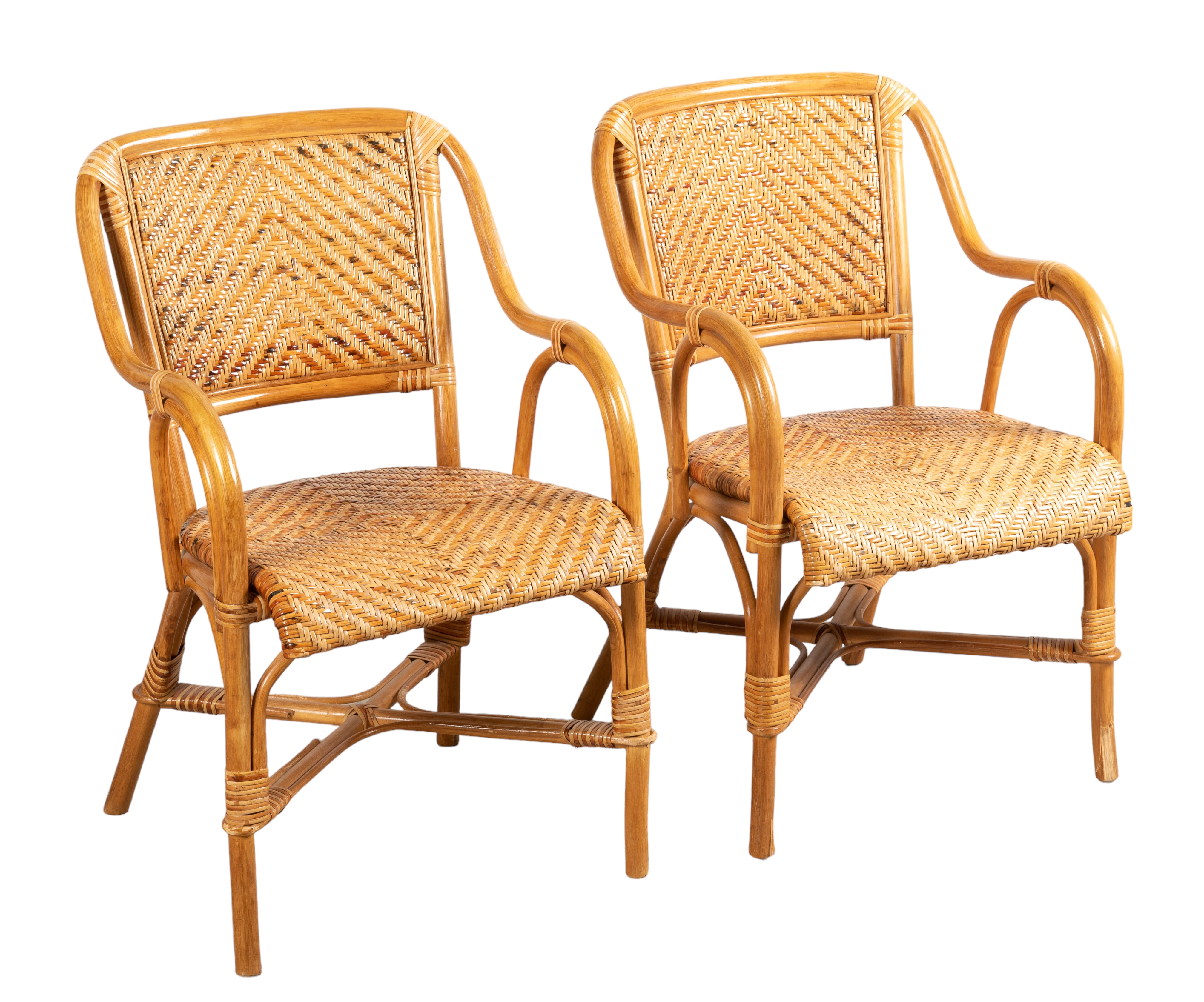 Pair bamboo and woven open armchairs  3b10e8