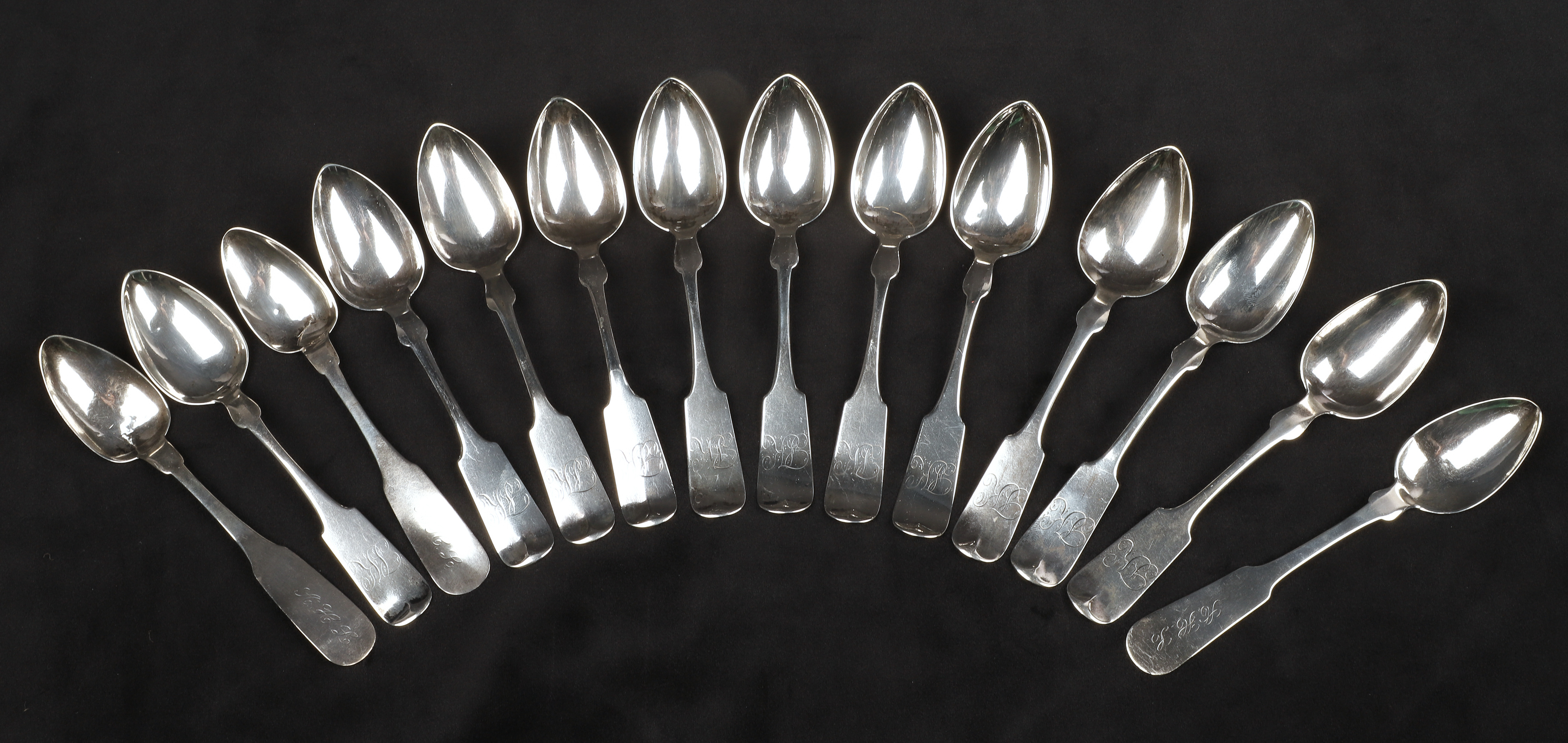  14 Fiddlehead coin silver teaspoons  3b10fd