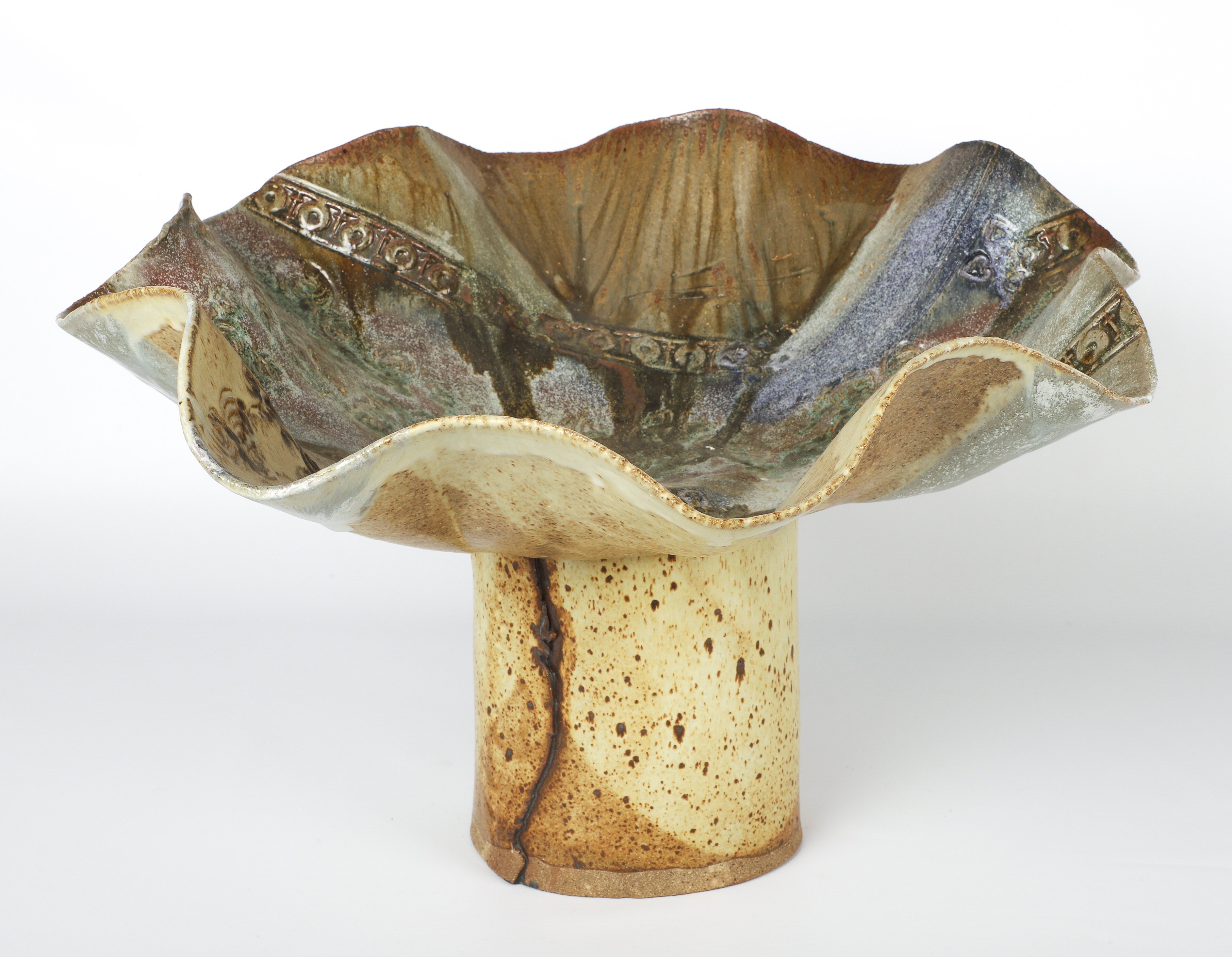 Studio pottery birdbath, free form