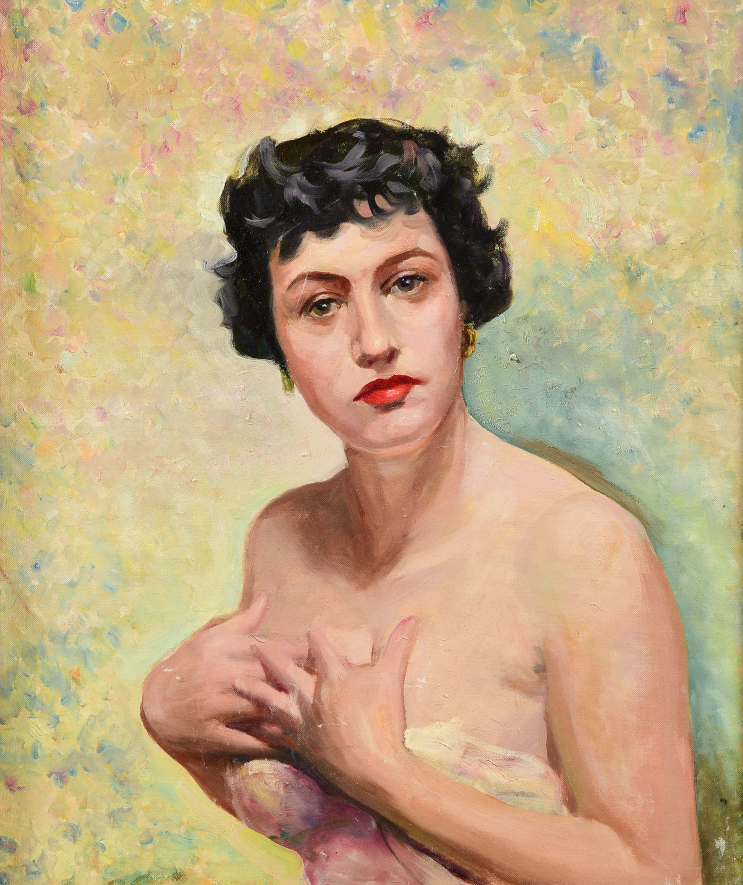 Vintage 1950s portrait of a lady, oil