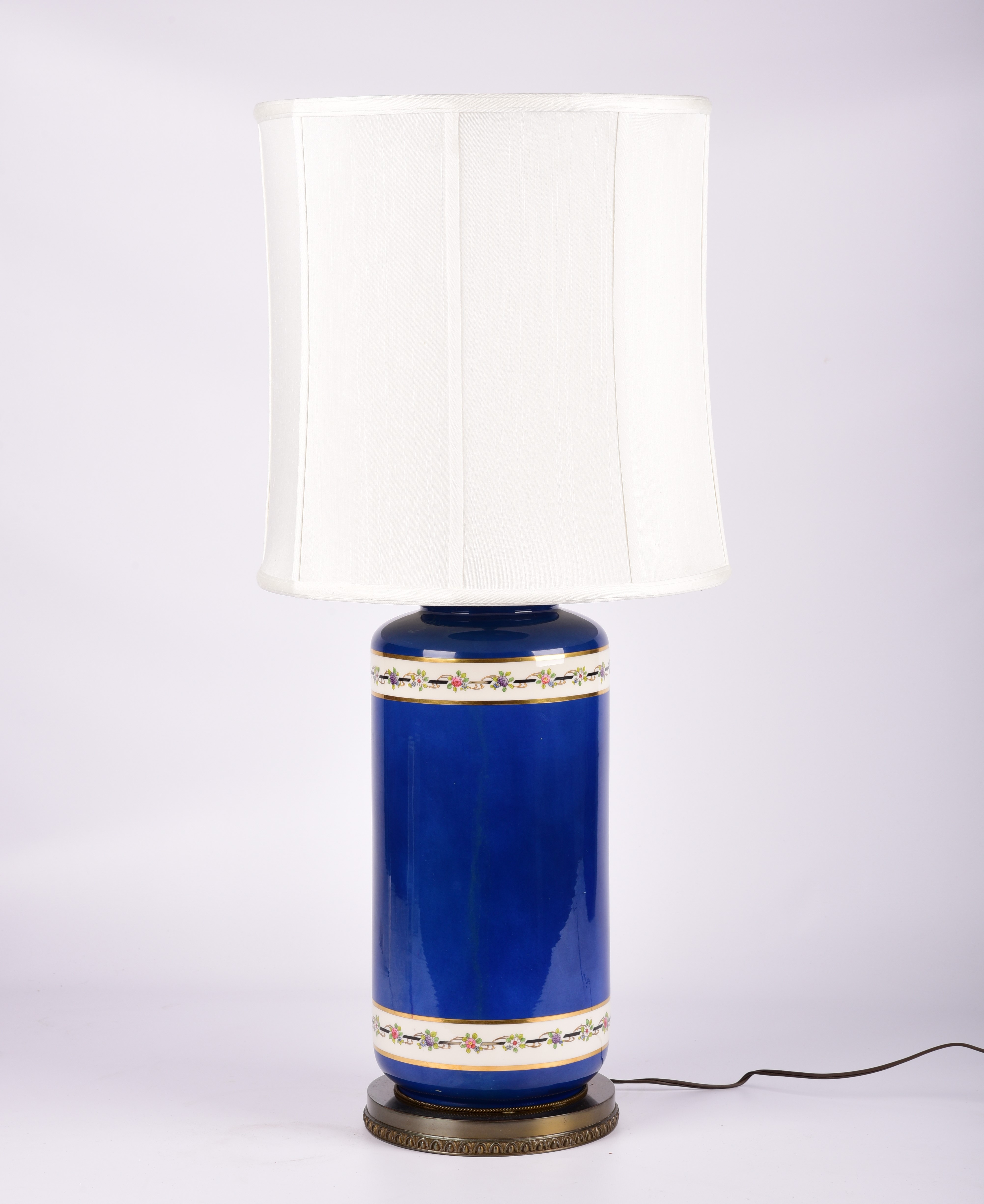 Porcelain table lamp, cobalt cylinder