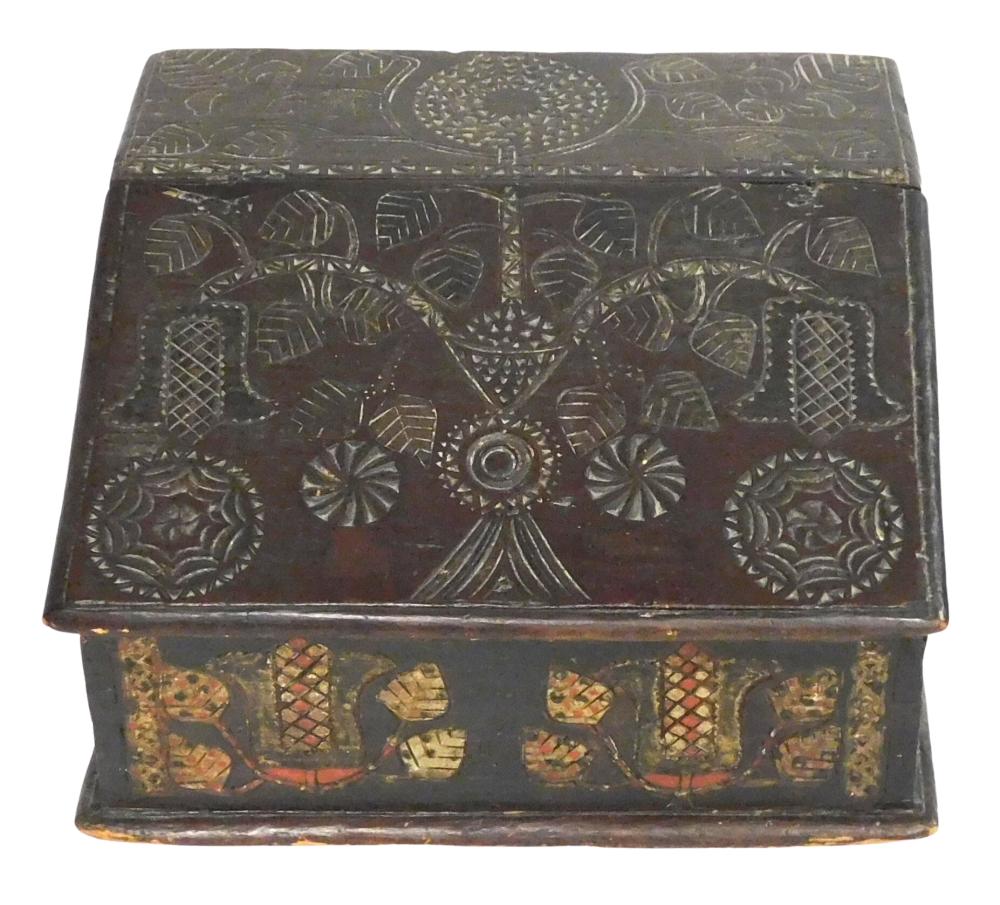  LATE 17TH C SLANT LID BIBLE BOX  3b12f3