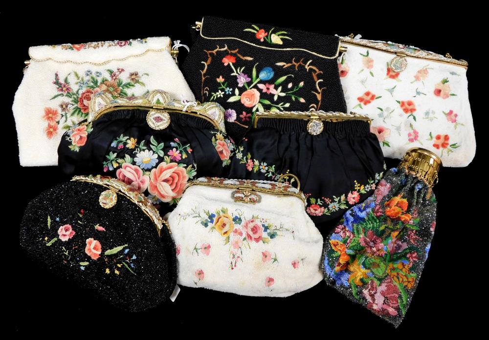 TEXTILES: EIGHT VINTAGE BEADED AND EMBROIDERED