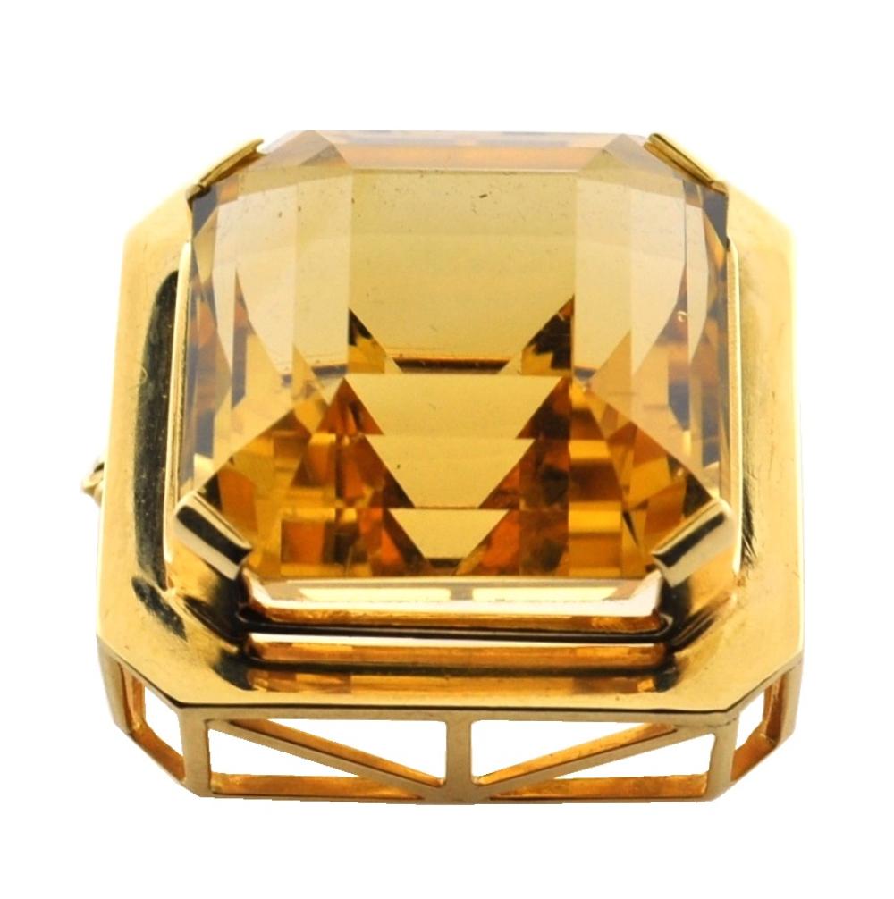 JEWELRY 14K CITRINE BROOCH SQUARE 3b1380