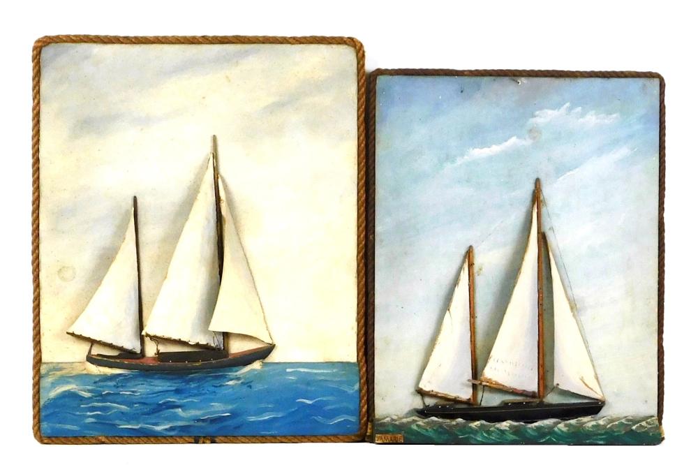 TWO SAILING SHIP RELIEFS, MIXED