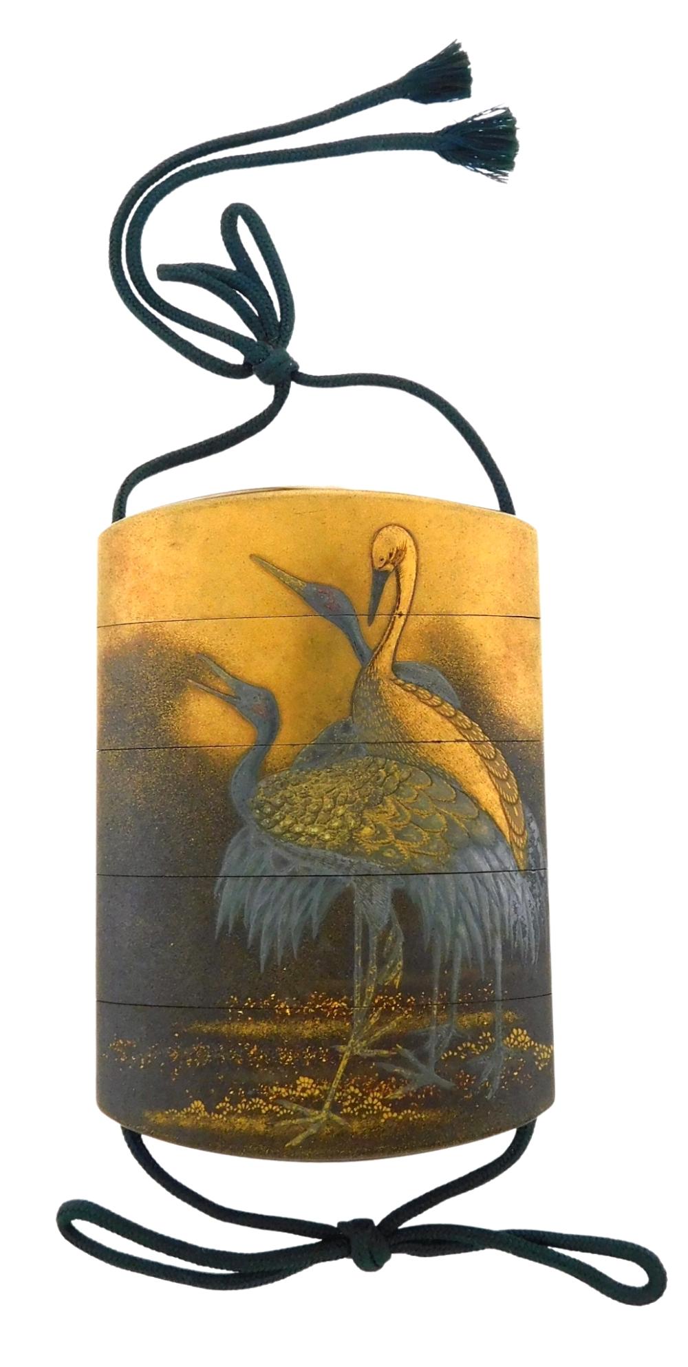 ASIAN LACQUERED INRO WITH CRANE 3b13aa
