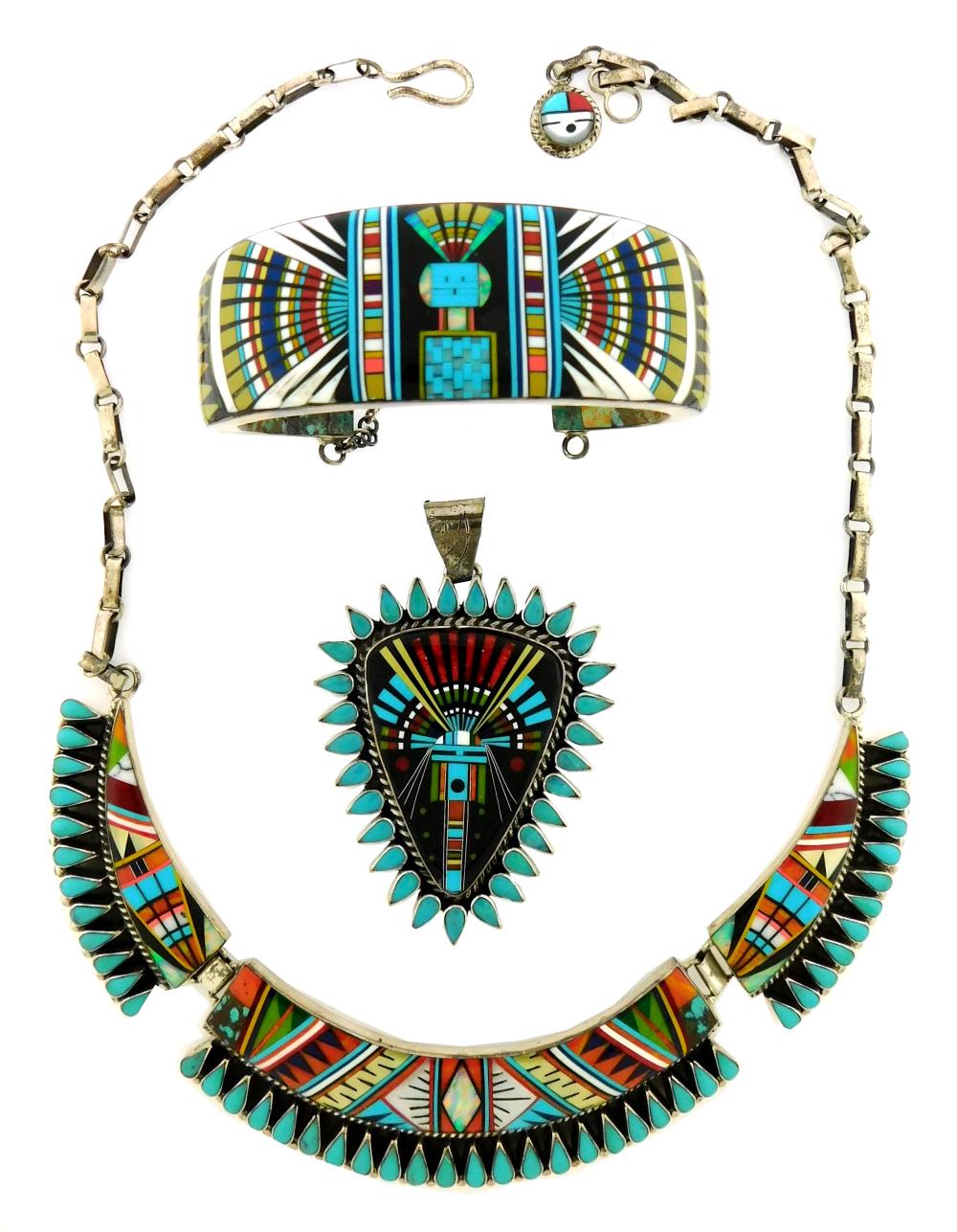 JEWELRY: THREE ZUNI STYLE INLAY