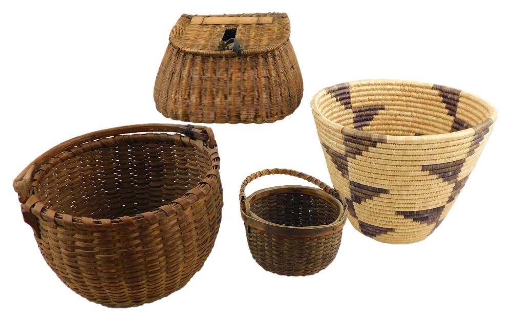 FOUR WOVEN BASKETS, AMERICAN, NEW