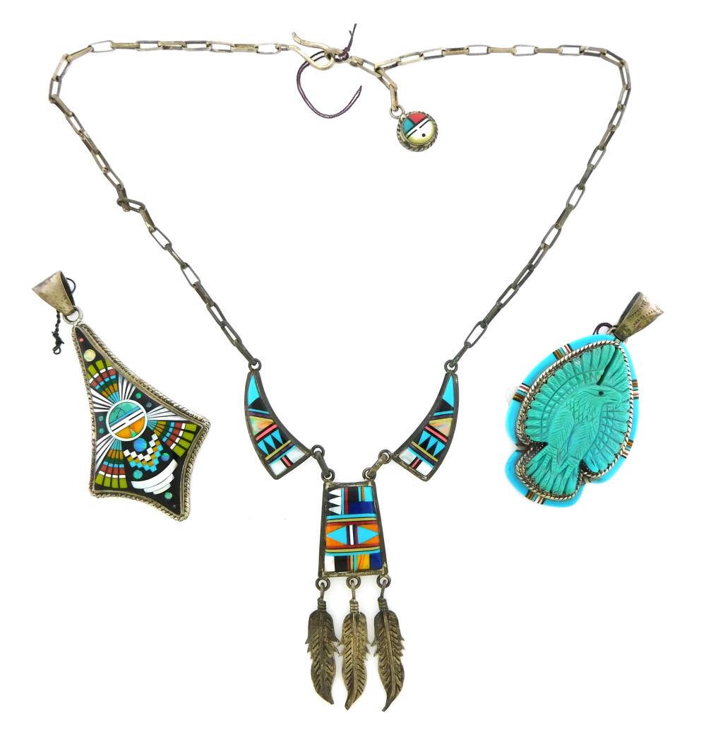 JEWELRY: THREE STERLING AND ZUNI