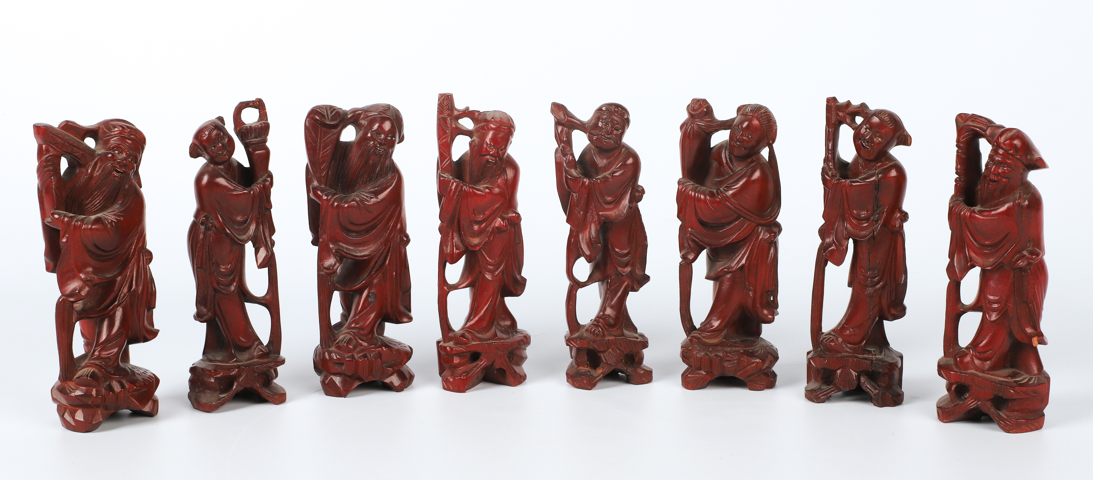(8) Chinese carved cinnabar Immortals
