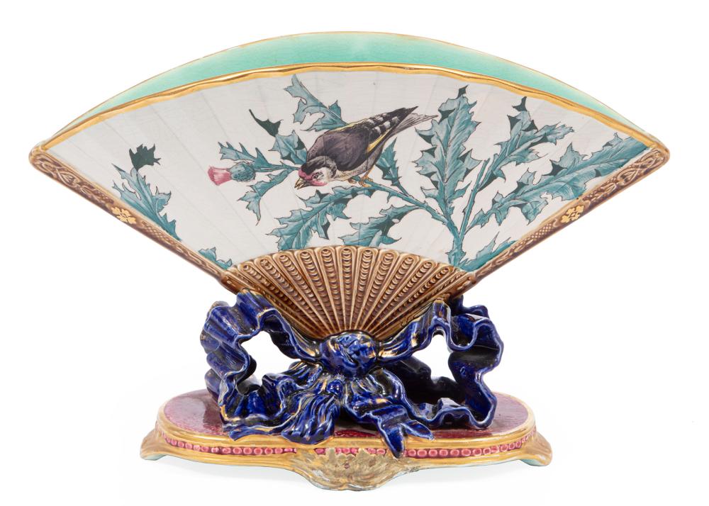 FRENCH MAJOLICA JAPONISME FAN FORM 3b15cb