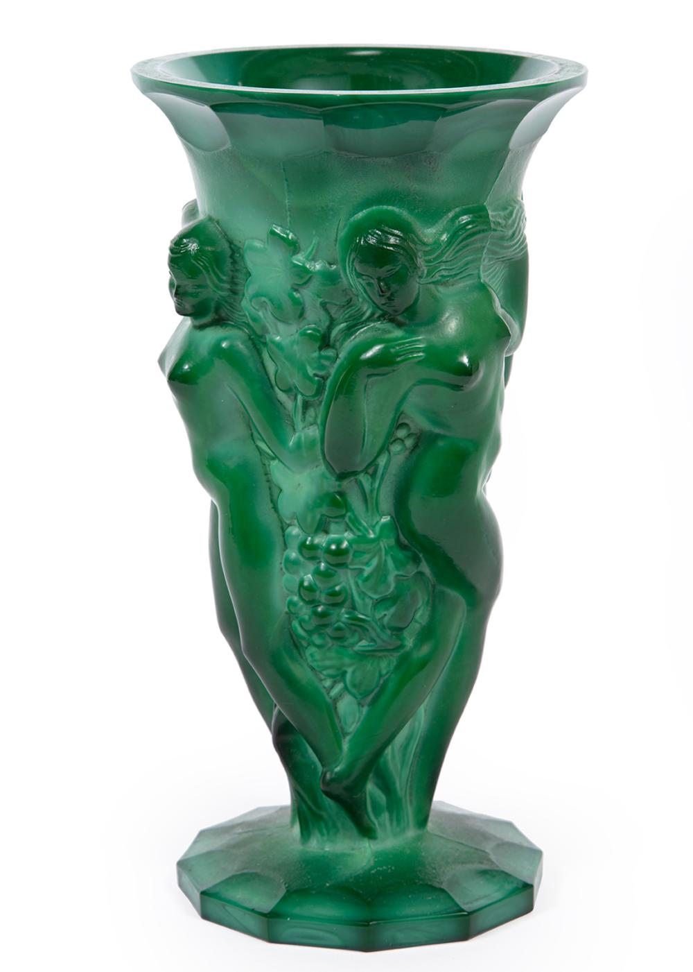 ART DECO MOSER FIGURAL GREEN GLASS