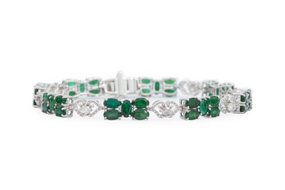 STERLING SILVER, EMERALD AND DIAMOND