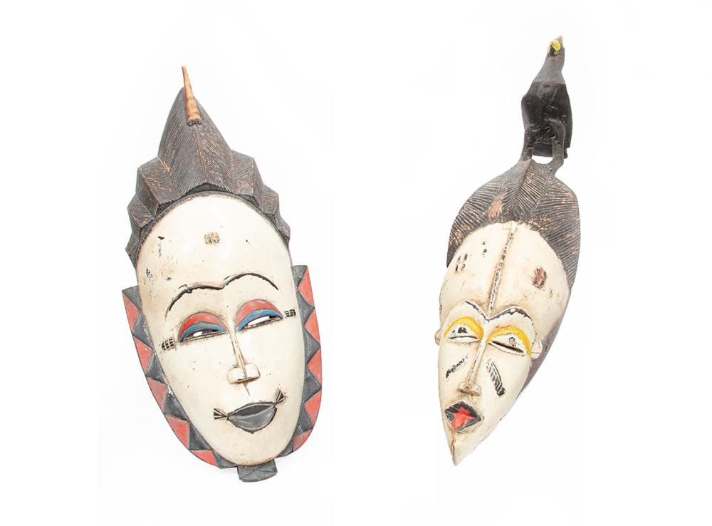 TWO AFRICAN CARVED AND PAINTED 3b1795