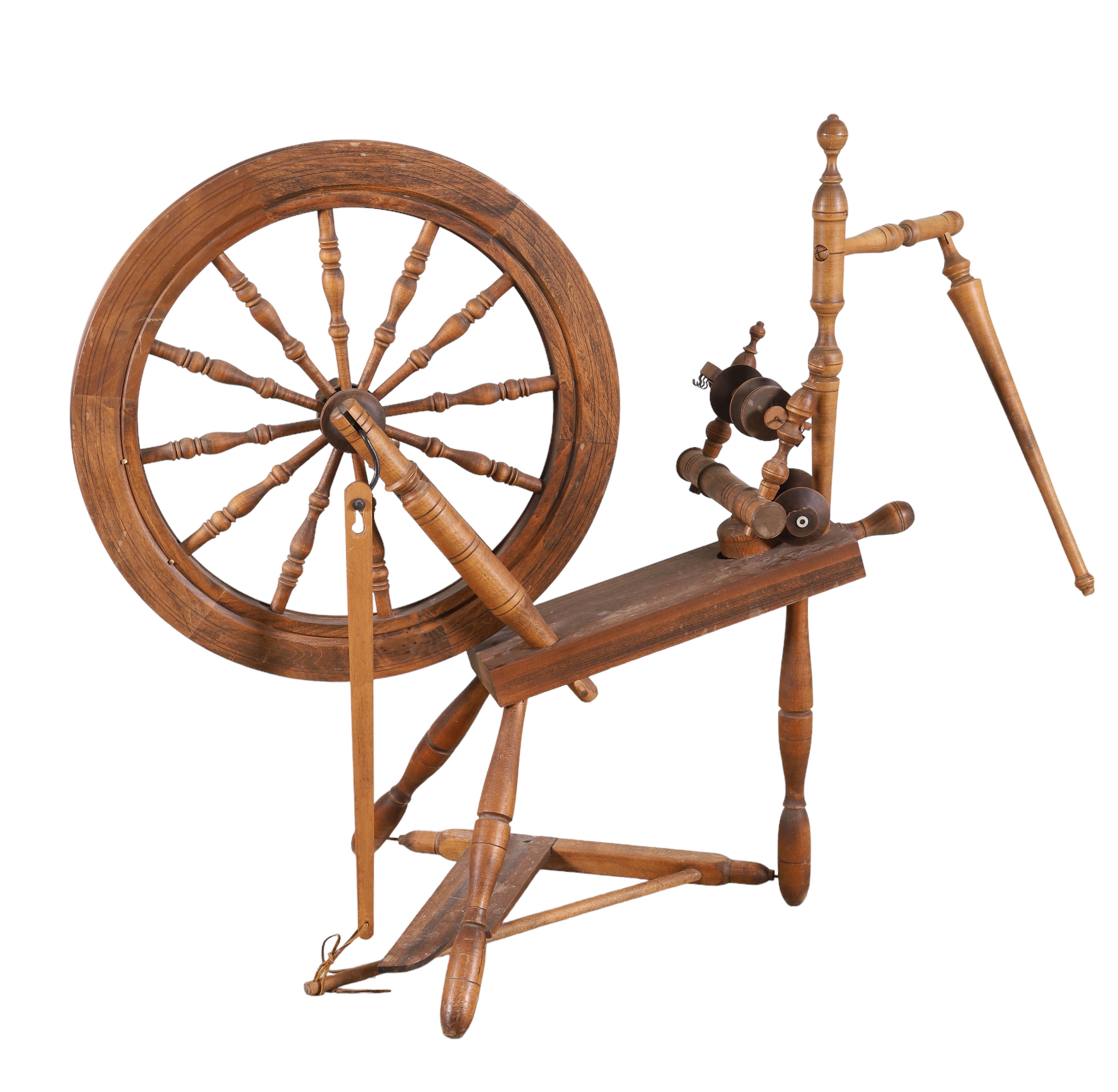 Pine spinning wheel, 37"h x 39"w