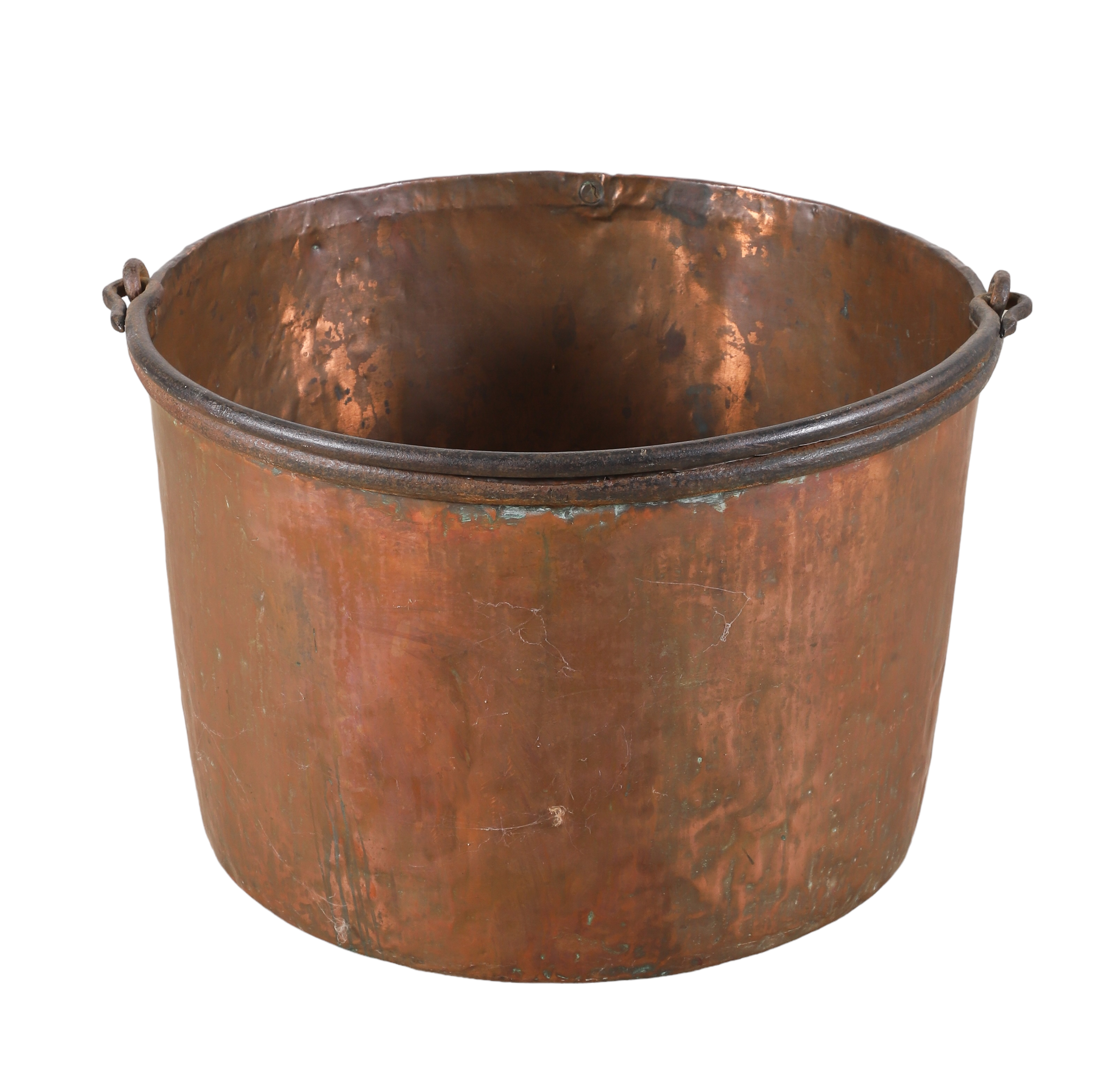 Copper apple butter pot, iron handle,