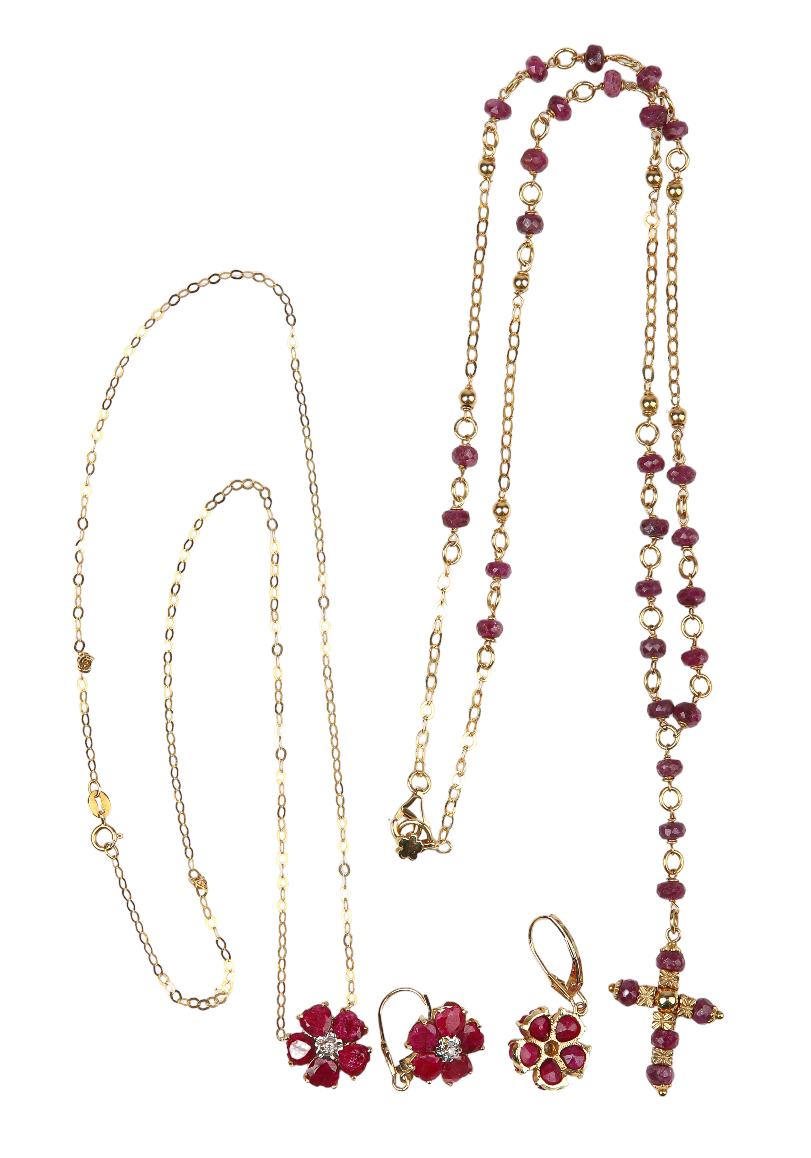  3 14K Yellow Gold Ruby Necklaces 3b18fa