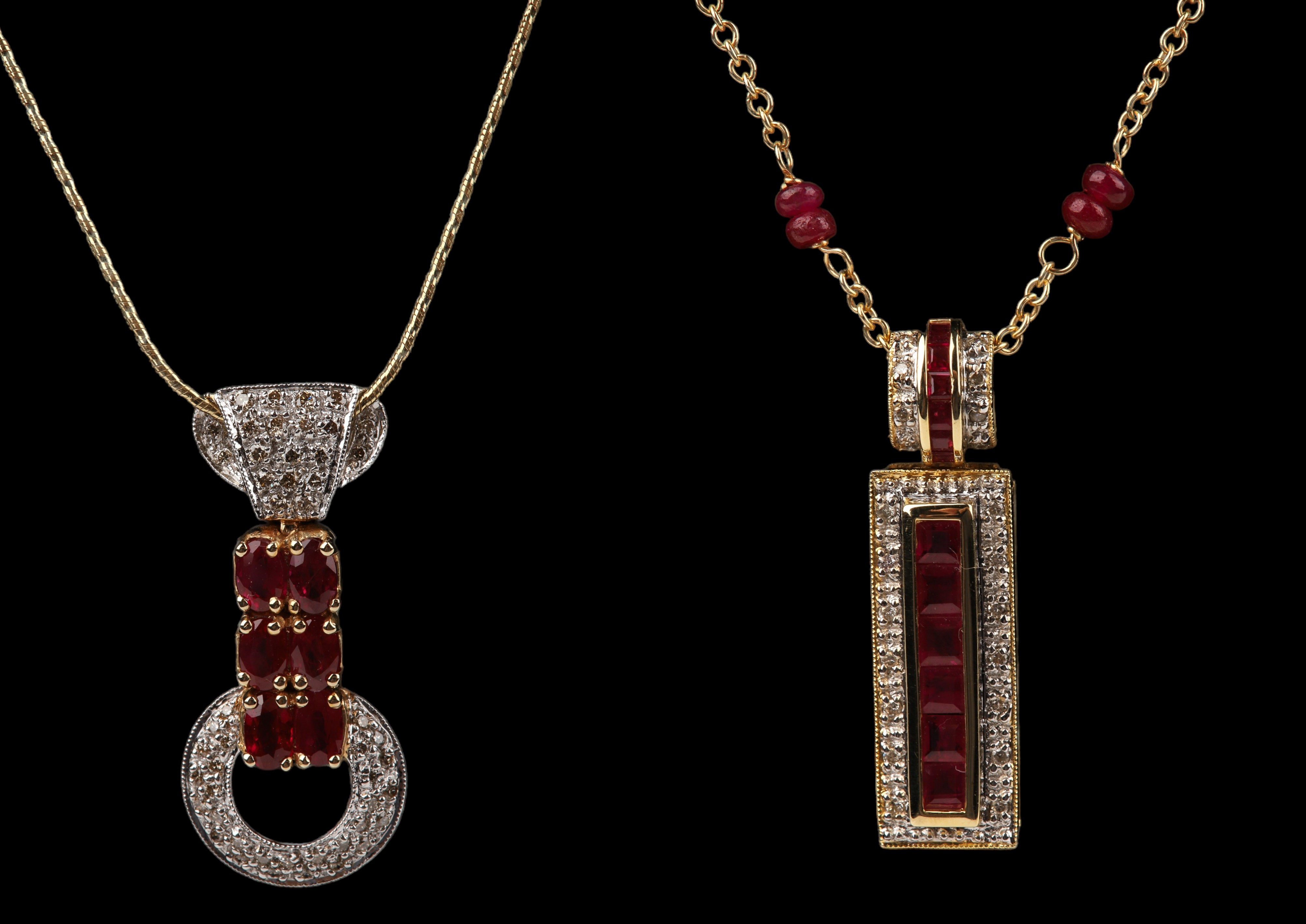 (2) 14K two-tone ruby and diamond