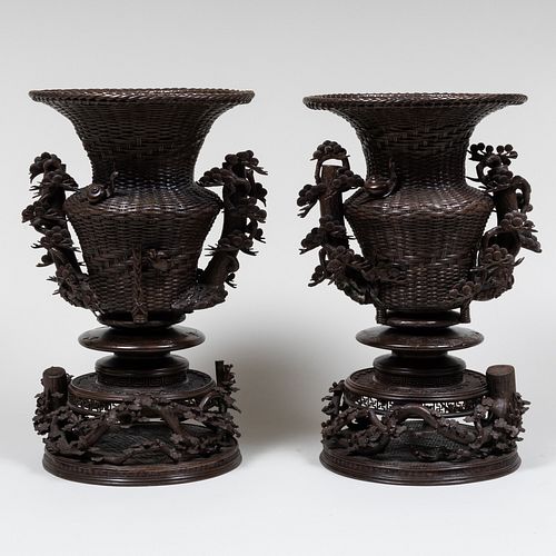 PAIR OF JAPANESE BRONZE BASKETWEAVE 3b1999