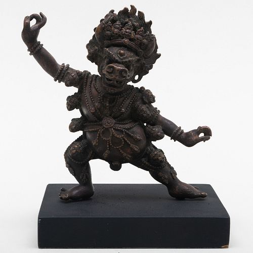 TIBETAN BRONZE FIGURE OF YAMA DHARMARAJARaised