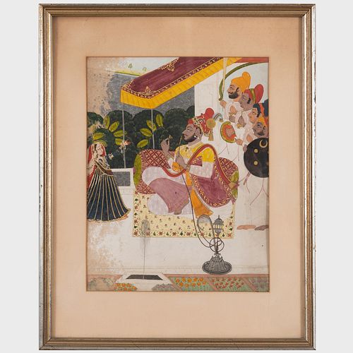 INDO PERSIAN MINIATURE OF A PRINCE ENJOYING