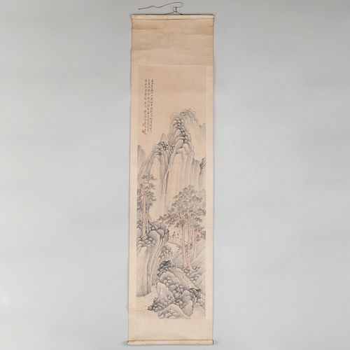 CHINESE SCROLL OF FIGURES IN A 3b1a1d