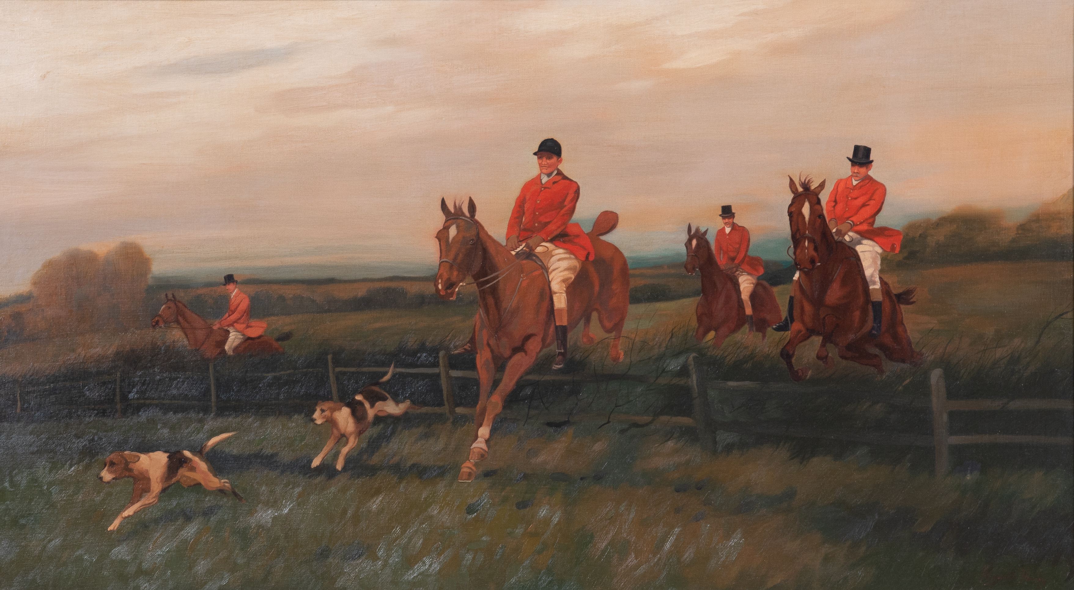 20th C Equestrian hunt painting  3b1a7d