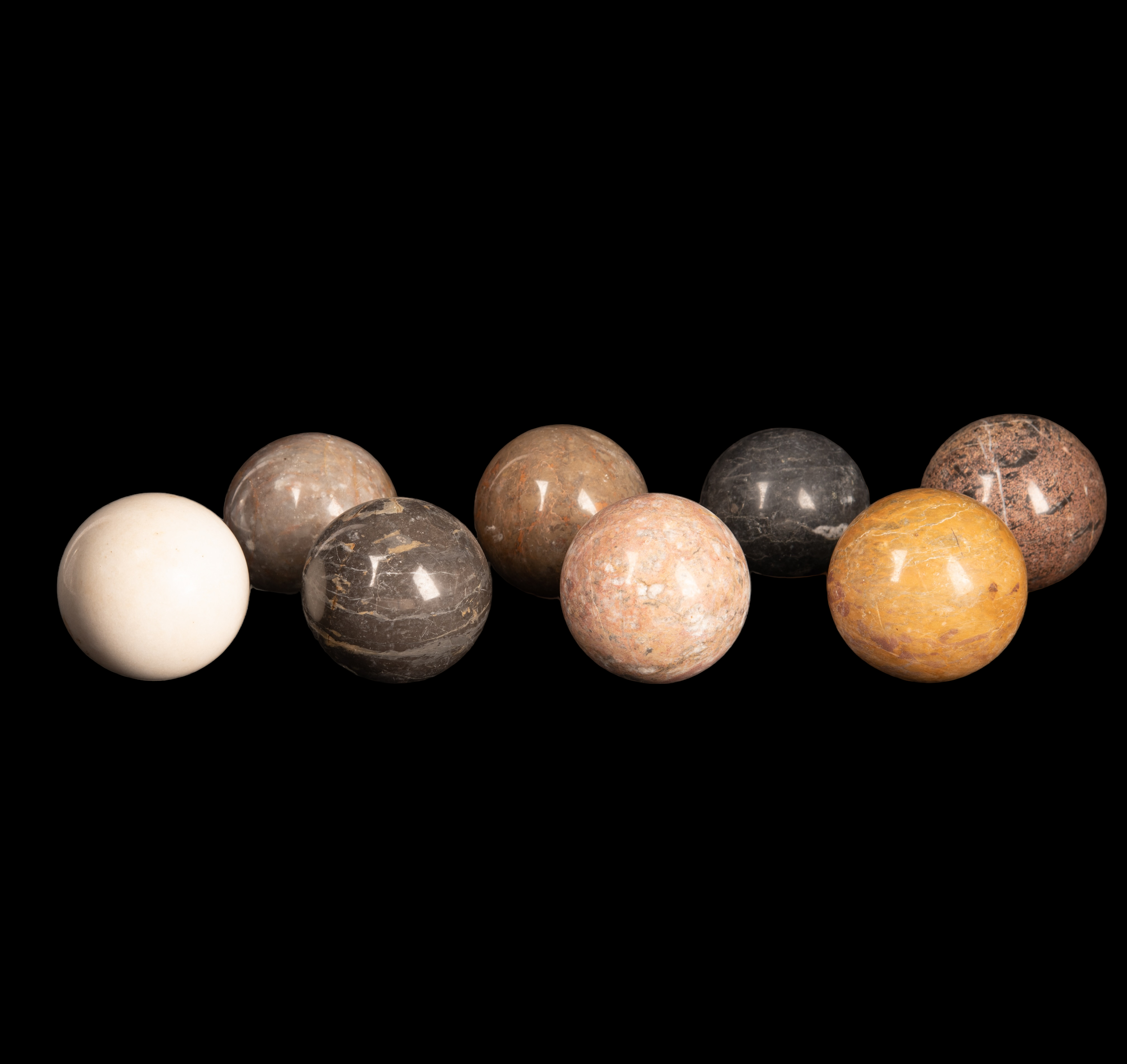 (8) Polished stone bocce ball spheres,
