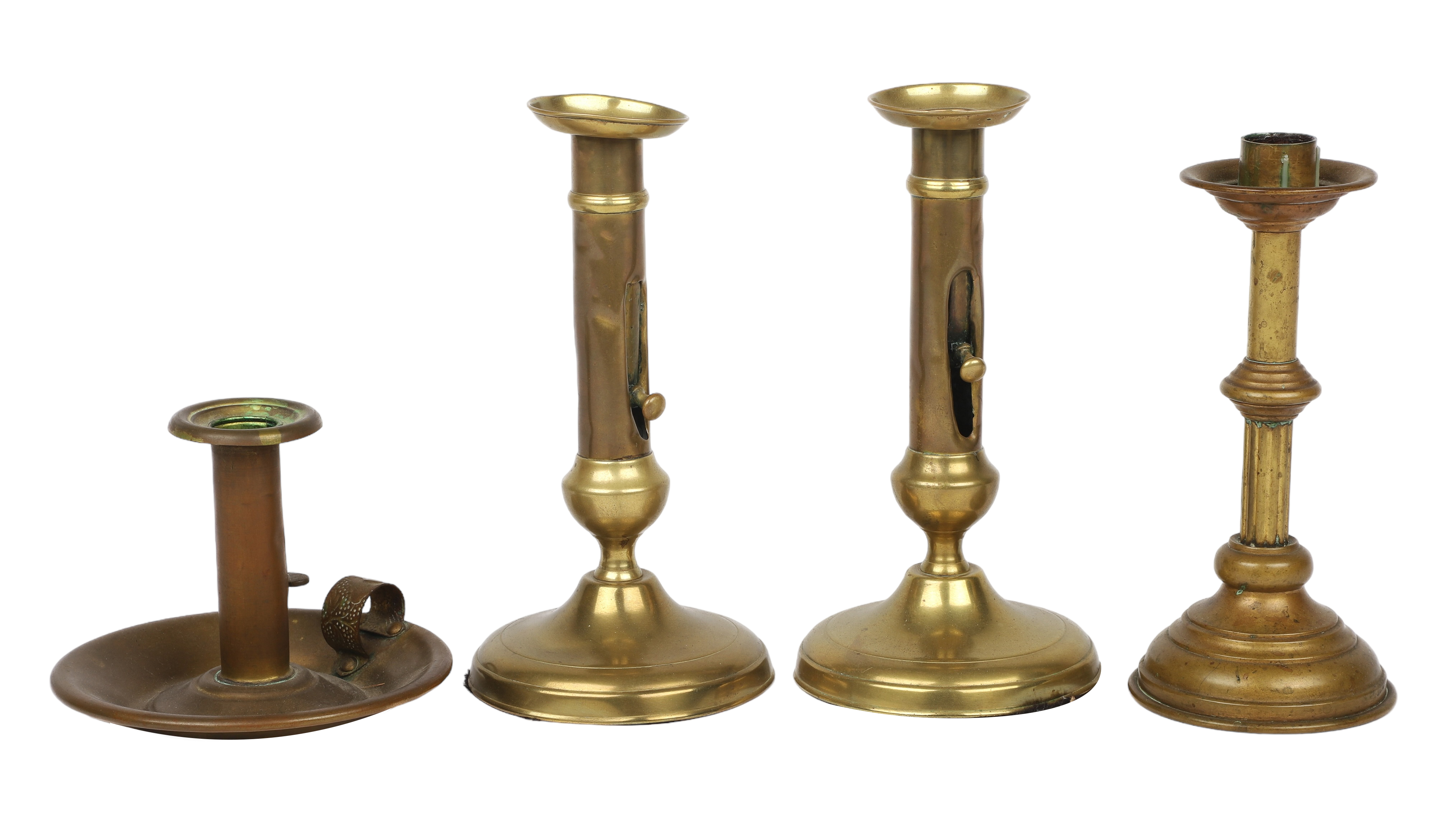 (4) Brass candlesticks, c/o pair of