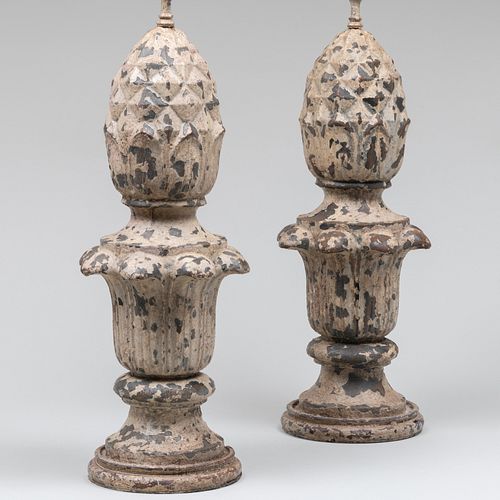PAIR OF PAINTED IRON PINEAPPLE