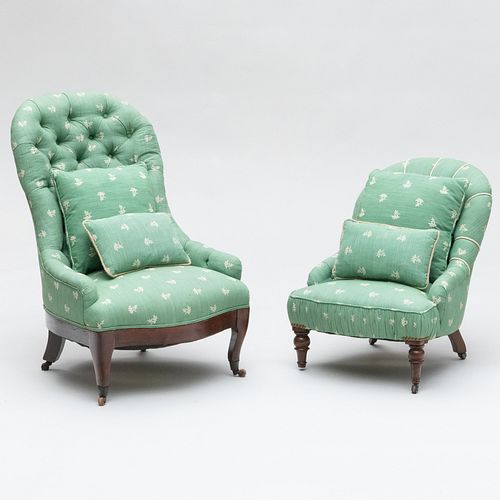 TWO VICTORIAN TUFTED UPHOLSTERED