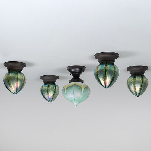 GROUP OF FIVE IRIDESCENT GREEN
