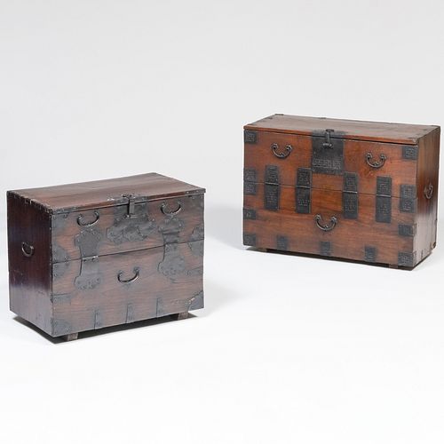 TWO JAPANESE METAL-MOUNTED STAINED