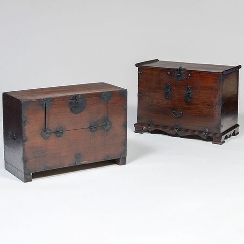 TWO KOREAN METAL-MOUNTED STAINED