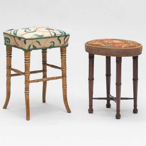 TWO REGENCY STOOLS WITH NEEDLEWORK