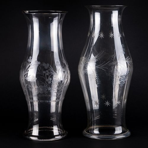 TWO ETCHED GLASS HURRICANE SHADESThe