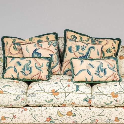 GROUP OF SIX CREWELWORK PILLOWS