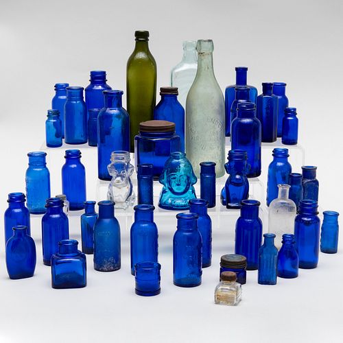GROUP OF BLUE GLASS BOTTLESComprising Thirty seven 3b1b4c