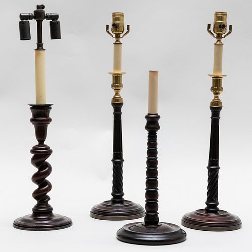 GROUP OF FOUR TURNED WOOD CANDLESTICK 3b1b5a