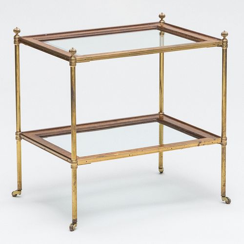 MODERN BRASS AND BURL WALNUT TWO TIER 3b1b54