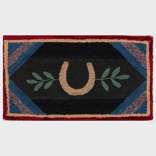 TWO HOOKED RUGS WITH HORSESHOESEach