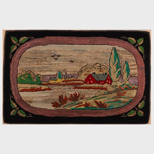 TWO HOOKED RUGS WITH LANDSCAPE 3b1b74