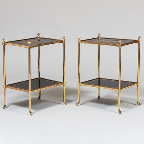 PAIR OF MODERN GILT METAL AND JAPANNED 3b1bcf