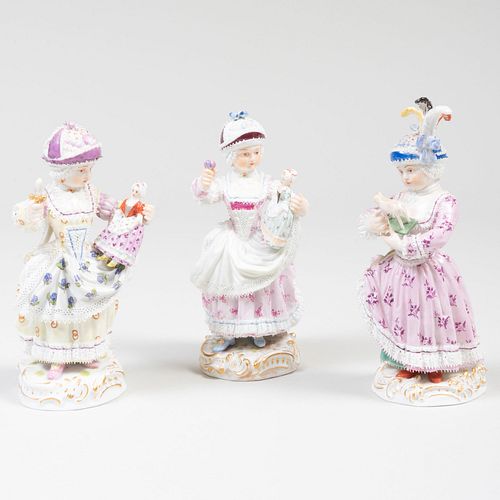 THREE MEISSEN FIGURES OF GIRLS WITH