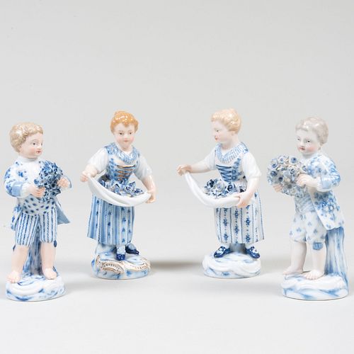 TWO PAIRS OF MEISSEN FIGURES WITH